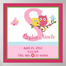 Personalized Happy Tree/Owls Birth Info Poster