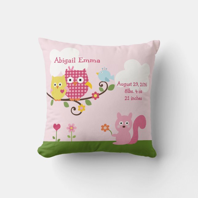 Personalized Happy Tree Owls Pillow Keepsake (Front)