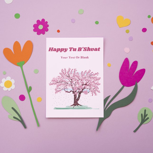 Personalized Happy Tu B'shvat Pink Tree Gift Holiday Card (Creator Uploaded)
