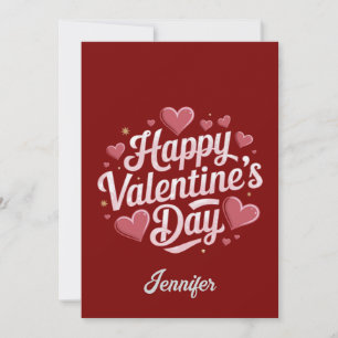 Personalized Happy Valentine’s Day Red heart Holiday Card