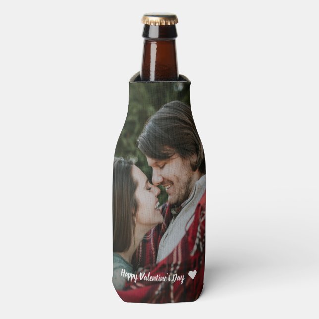 Personalized Happy Valentine's Day Couple Photo  Bottle Cooler (Bottle Front)