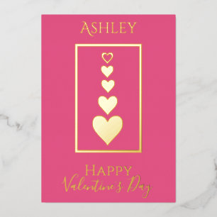 Personalized Happy Valentine's Day Modern Hearts Foil Holiday Card