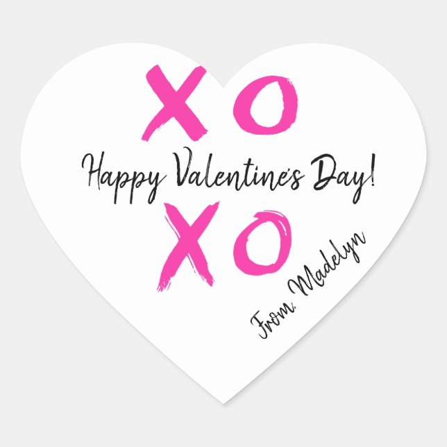 Personalized Happy Valentine's Day XOXO Heart Sticker (Front)