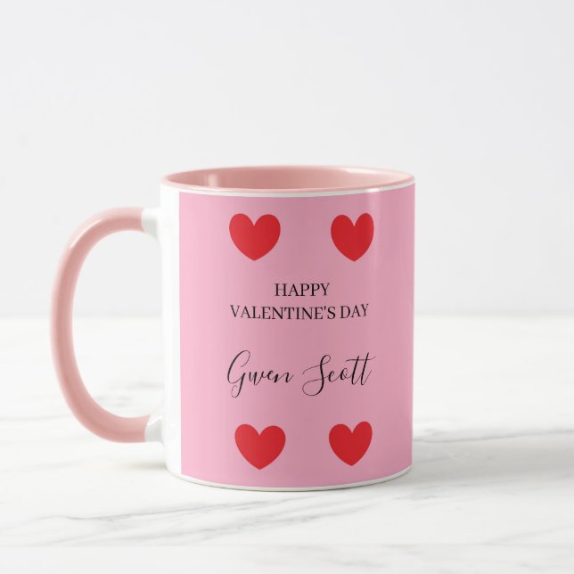 Personalized Happy Valentine's red heart pink Mug (Left)