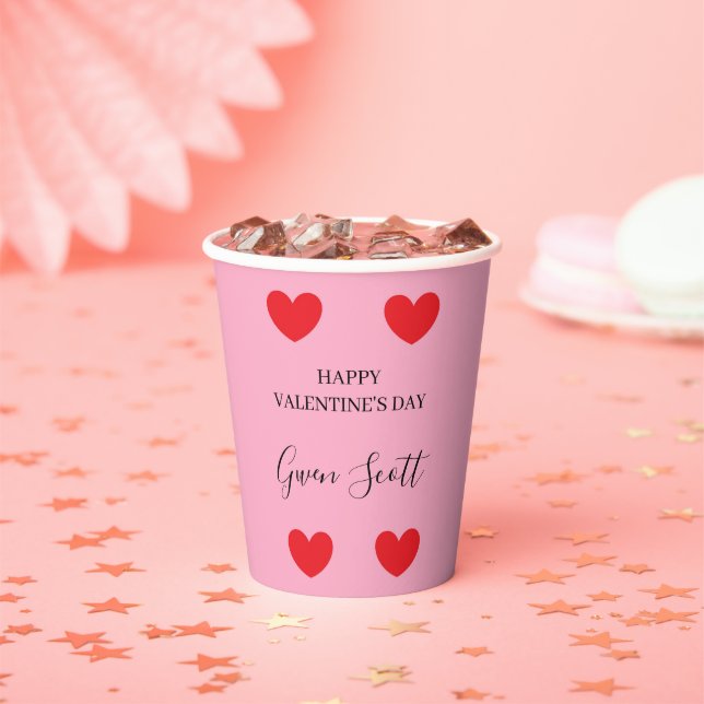 Personalized Happy Valentine's red heart pink Paper Cups (Insitu)