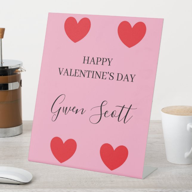 Personalized Happy Valentine's red heart pink Pedestal Sign (In SItu)