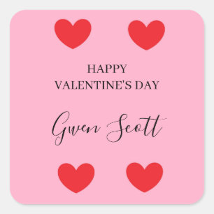 Personalized Happy Valentine's red heart pink Square Sticker