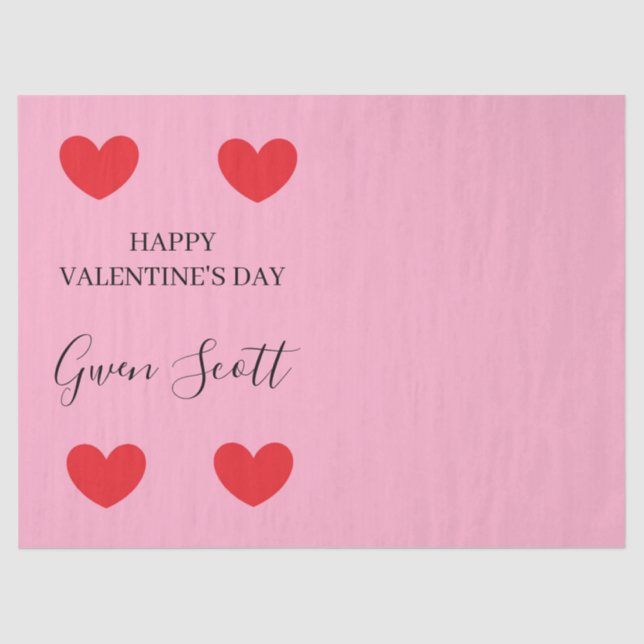 Personalized Happy Valentine's red heart pink Tissue Paper (Front)