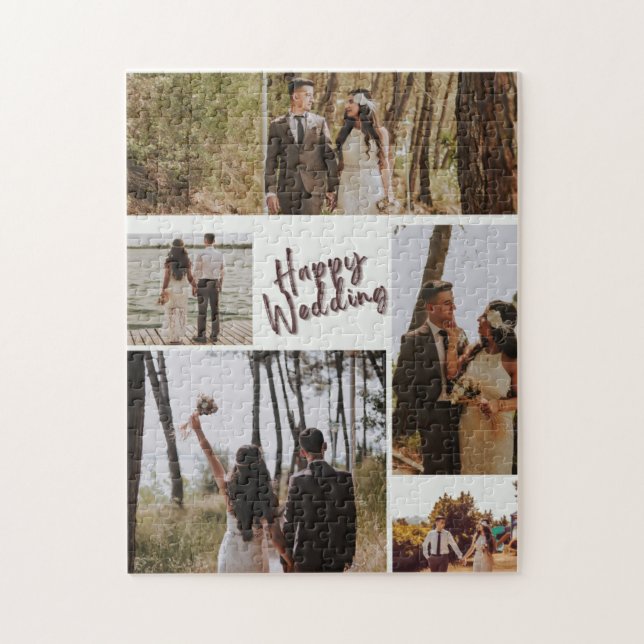 Personalized Happy Wedding Photo Collage Puzzle (Vertical)