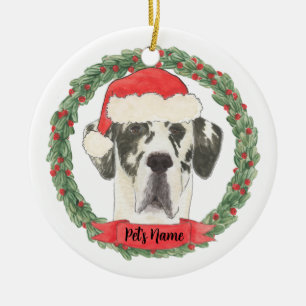 Personalized Harlequin Great Dane Christmas Ceramic Ornament