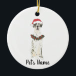 Personalized Harlequin Great Dane Christmas Ceramic Ornament<br><div class="desc">Make the nice list this year with a personalized Christmas ornament of your favorite little harlequin great dane elf in a santa hat and red and green holly wreath! For the sweetest gifts,  pair it with a matching art print or another item from my harlequin great dane collection!</div>