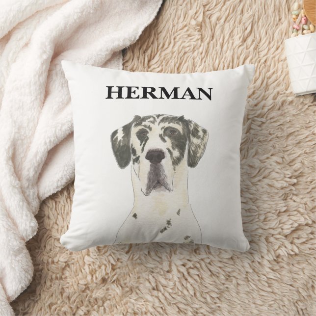 Personalized Harlequin Great Dane Reversible Throw Pillow (Blanket)