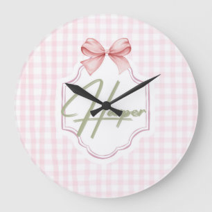 Personalized Harper Baby Girl Nursery Bow&Gingham Large Clock