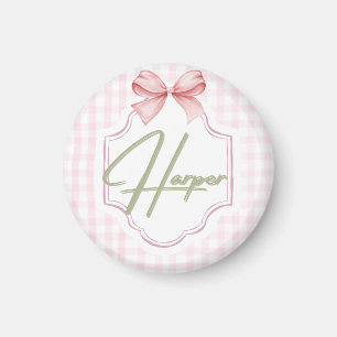 Personalized Harper Baby Girl Nursery Bow&Gingham Magnet