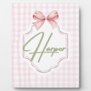 Personalized Harper Baby Girl Nursery Bow&Gingham Plaque