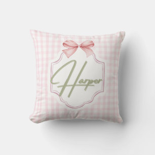 Personalized Harper Baby Girl Nursery Bow&Gingham  Throw Pillow