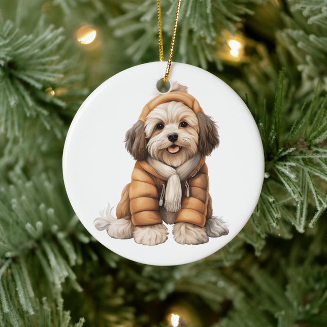 Personalized Havanese Dog Art Ceramic Ornament (Tree)