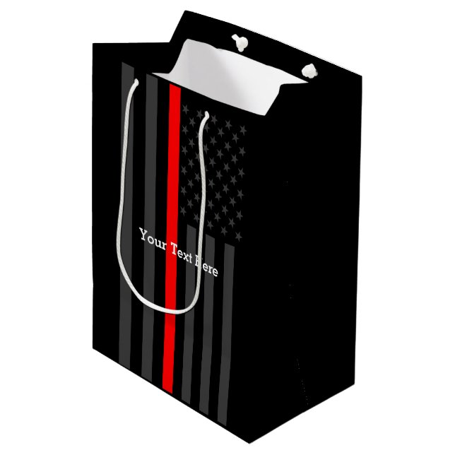 Personalized Have Your Text Thin Red Line US Flag Medium Gift Bag (Front Angled)