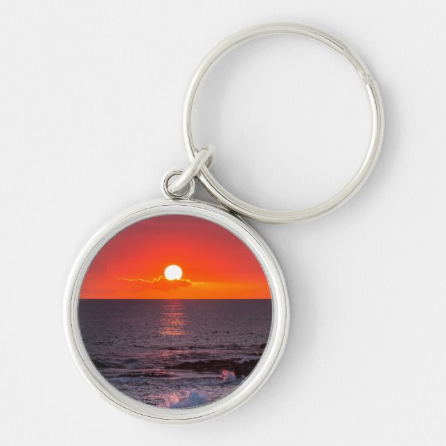 Personalized Hawaii Beach Ocean Tropical Sunset Keychain (Front)