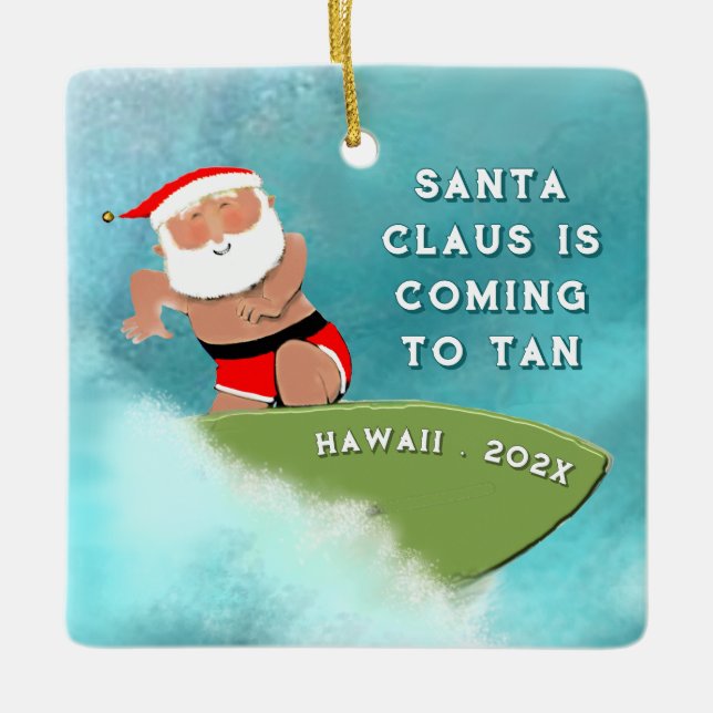 Personalized Hawaii Holiday Christmas Ceramic Ornament (Front)