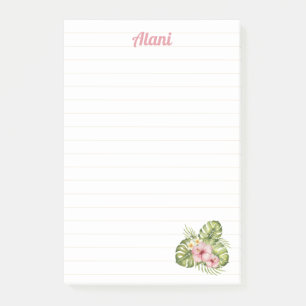 Personalized Hawaiian Floral with Name 4x6 LIned Post-it Notes