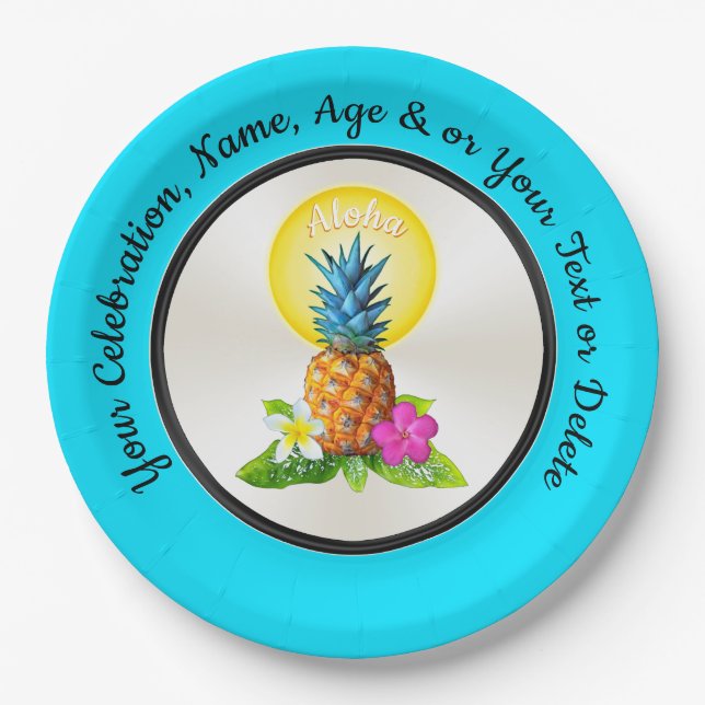 Personalized Hawaiian Paper Plates, Any Occasion Paper Plate (Front)