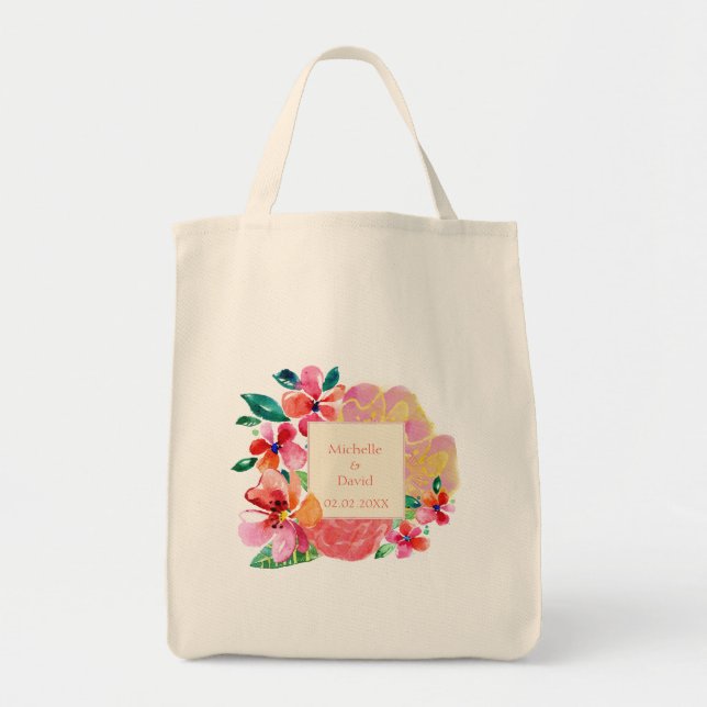 Personalized Hawaiian Tropical Floral Splash Tote Bag (Front)