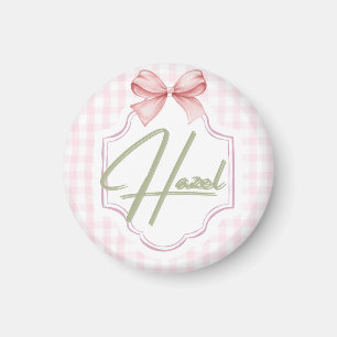 Personalized Hazel Baby Girl Nursery Bow&Gingham Magnet
