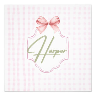 Personalized Hazel Baby Girl Nursery Bow&Gingham  Photo Print