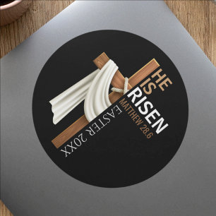 Personalized He Is Risen Cross Happy Easter Classic Round Sticker