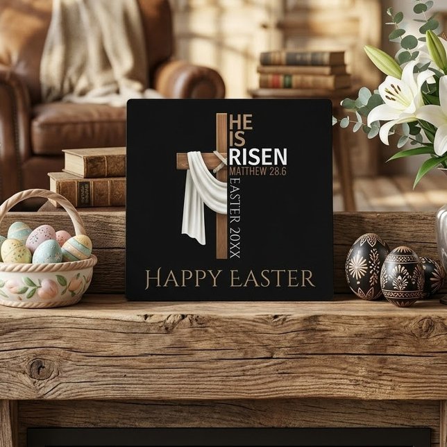 Personalized He Is Risen Cross Happy Easter Plaque (Creator Uploaded)