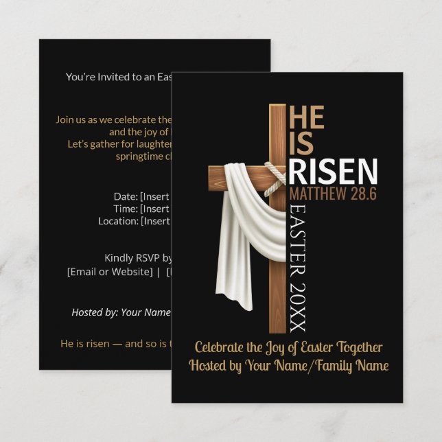 Personalized He Is Risen Easter Party Cross Invitation (Front/Back)
