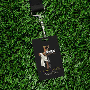Personalized He Is Risen Happy Easter Add Name Badge
