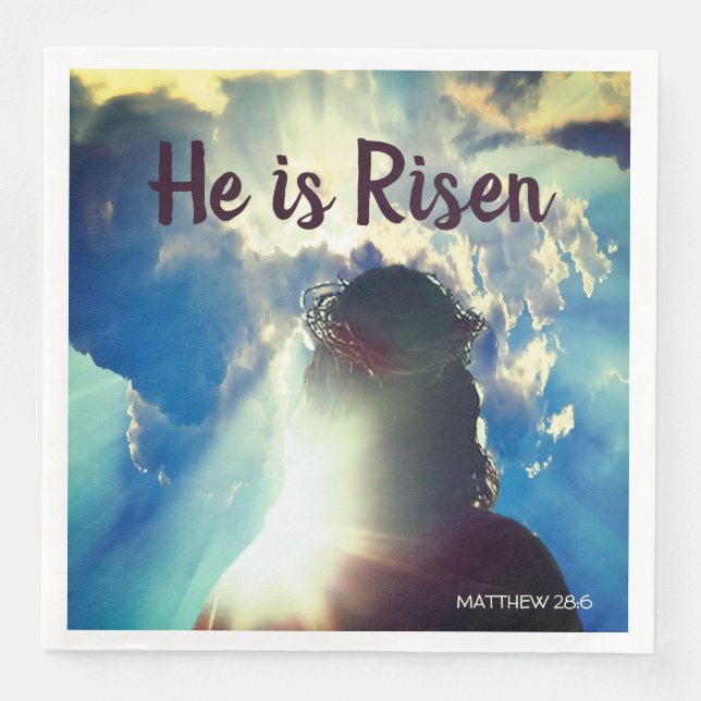 Personalized HE IS RISEN Religious Jesus Easter Napkin (Front)