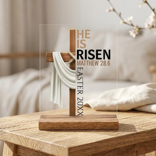 Personalized He Is Risen Vintage Easter Cross Acrylic Sign