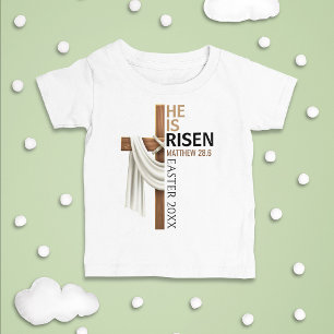 Personalized He Is Risen Vintage Easter Cross Baby T-Shirt