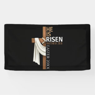 Personalized He Is Risen Vintage Easter Cross Banner
