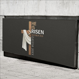 Personalized He Is Risen Vintage Easter Cross Banner