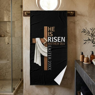 Personalized He Is Risen Vintage Easter Cross Bath Towel
