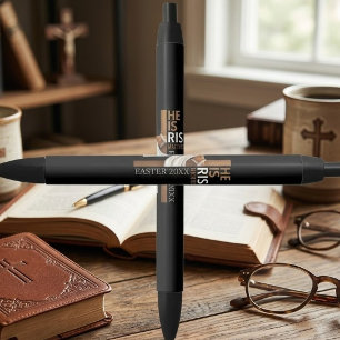 Personalized He Is Risen Vintage Easter Cross Black Ink Pen