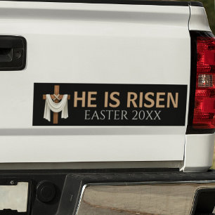 Personalized He Is Risen Vintage Easter Cross Bumper Sticker
