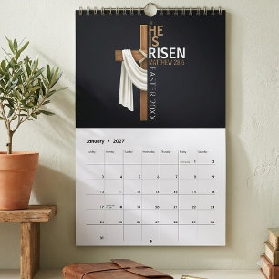 Personalized He Is Risen Vintage Easter Cross Calendar