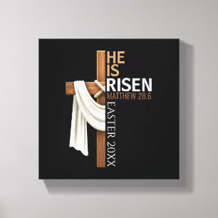Personalized He Is Risen Vintage Easter Cross Canvas Print