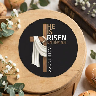 Personalized He Is Risen Vintage Easter Cross Classic Round Sticker