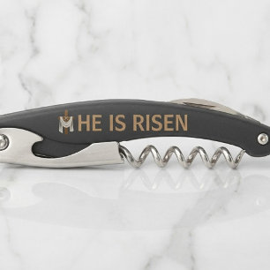 Personalized He Is Risen Vintage Easter Cross Corkscrew