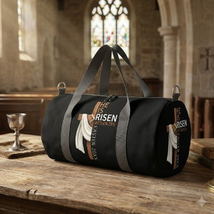 Personalized He Is Risen Vintage Easter Cross Duffle Bag