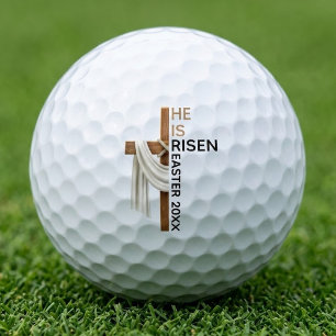 Personalized He Is Risen Vintage Easter Cross Golf Balls