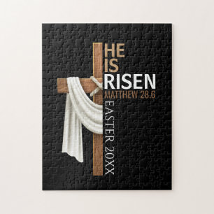 Personalized He Is Risen Vintage Easter Cross Jigsaw Puzzle