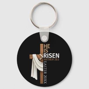 Personalized He Is Risen Vintage Easter Cross Keychain