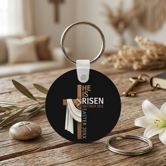 Personalized He Is Risen Vintage Easter Cross Keychain (Creator Uploaded)